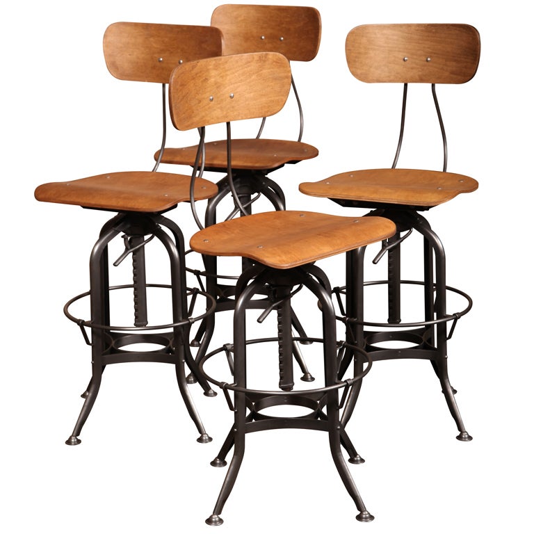 Set of 4, Original, Vintage Industrial, Toledo Bar Stools