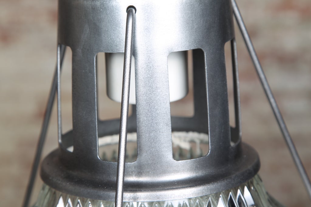 Industrial Light, Lamp Original Holophane Glass Ceiling Hanging Pendant Prismatic