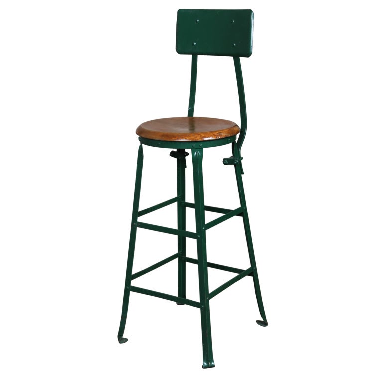 Original, Vintage Industrial, American Made, Angle Steel Stool at
