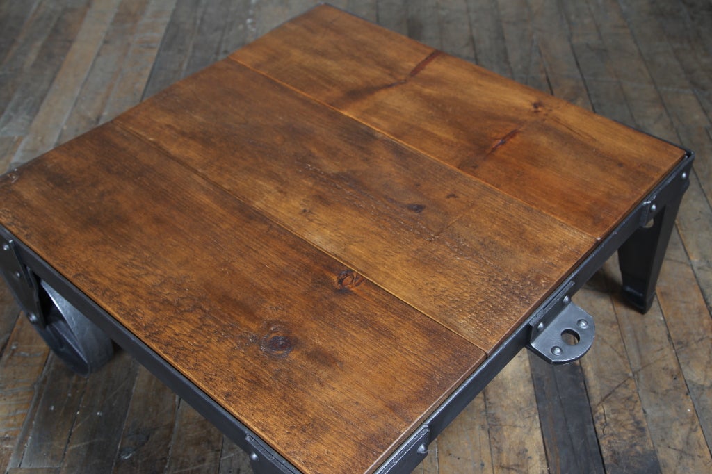 Original, Vintage Industrial, American Made, Wood & Metal Peg Leg Cart/Coffee Table.