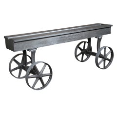 Vintage Industrial Cast Iron and Steel Console Table Base Factory Cart on Wheels 6