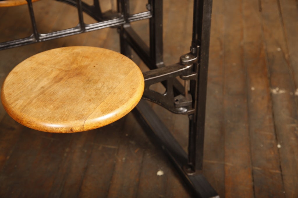 20th Century Industrial Vintage Swing Out Seat Wood, Cast Iron, Steel Breakfast Dining Table