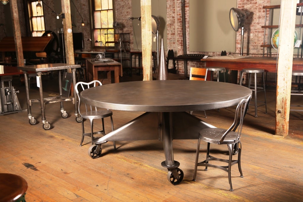 Original, Vintage Industrial, American Made, 6'Round Metal Table