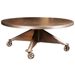 Original, Vintage Industrial, American Made, 6'Round Metal Table