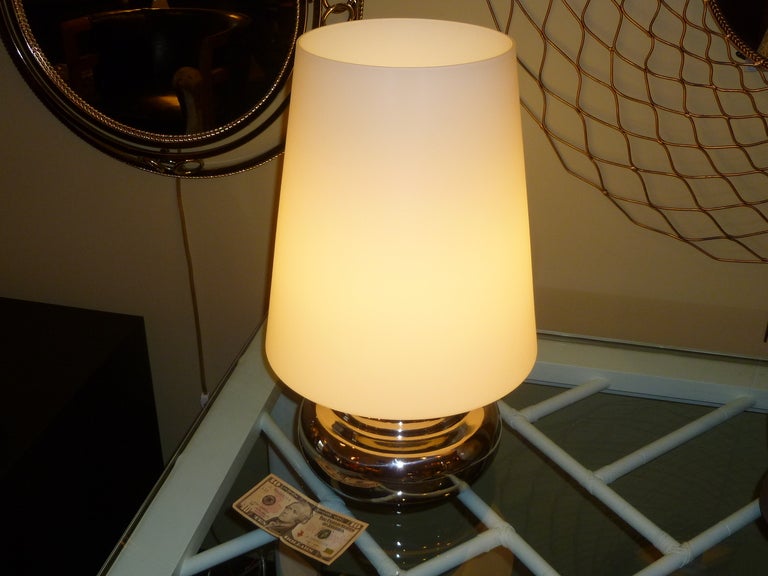 Large Op to Pop Italian Satin Glass and Nickel Table Lamp 4