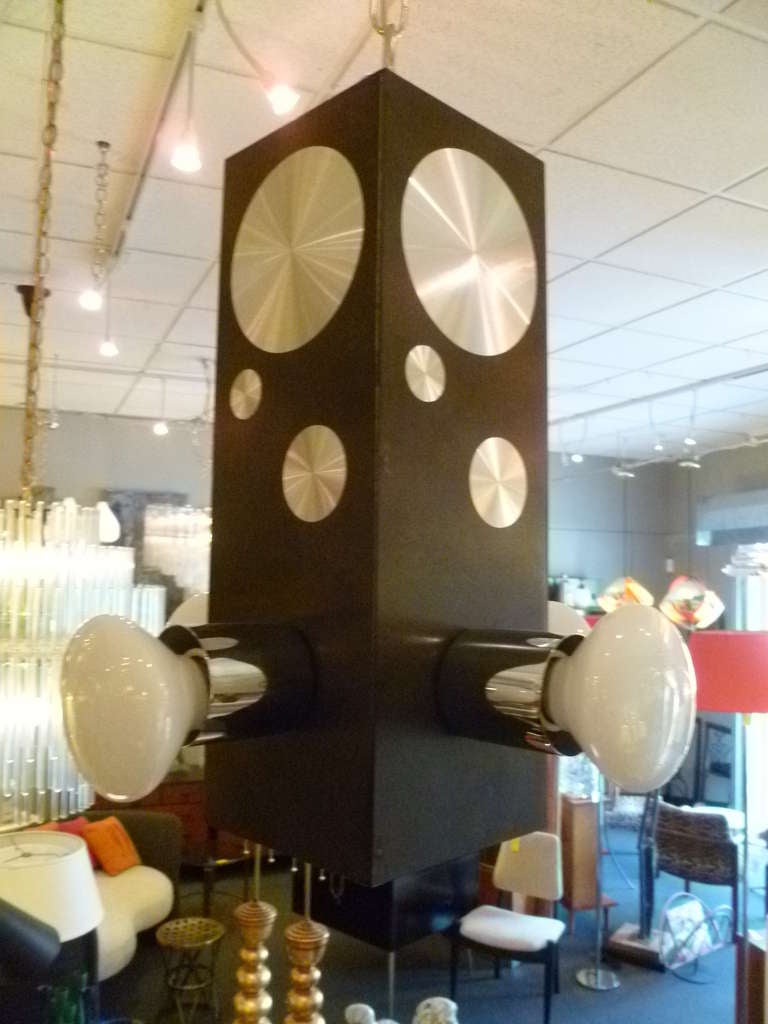 Late 20th Century 1970s Op to Pop Machine Turned Disc Four-Light Pendant