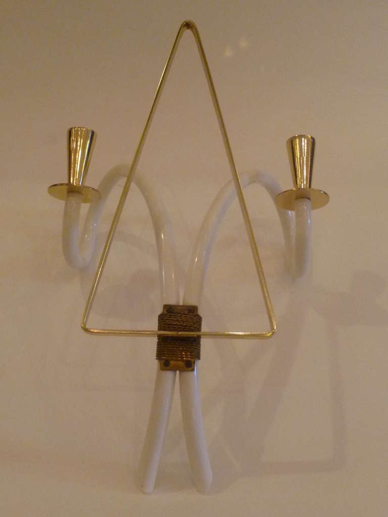 Elegant 1940s Sconces Brass and Galalith French Appliques 2