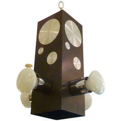 1970s Op to Pop Machine Turned Disc Four Light Pendant. 5