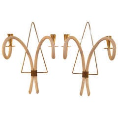 Elegant 1940s Sconces Brass and Galalith French Appliques