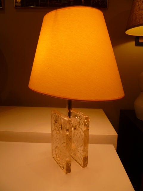 Swedish Modernist Ice Glass Table Lamp by Pukeberg 5