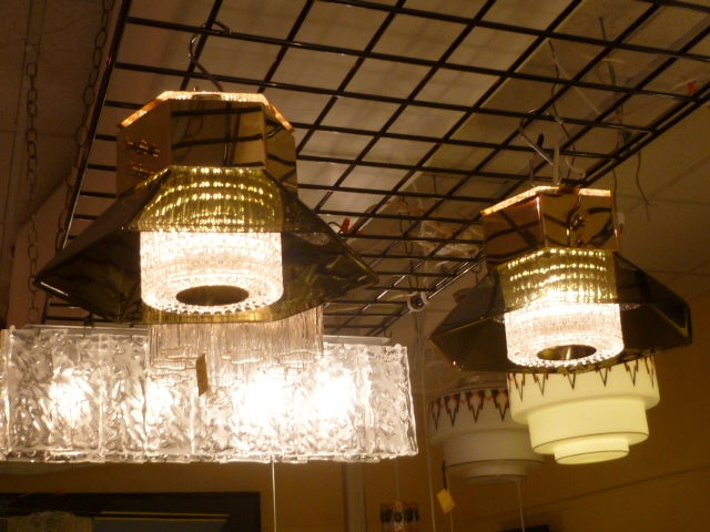 Superb Pair Swedish  Brass & Crystal Flush Mounts/Sconces In Excellent Condition In Miami, FL