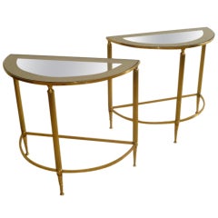 Elegant French Demi-Lune Brass Tables