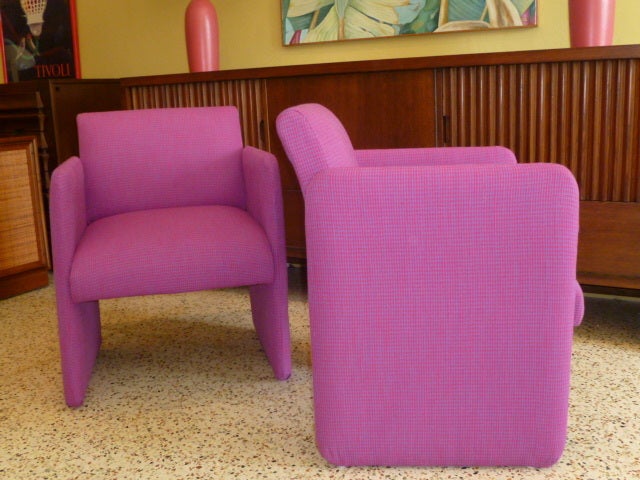 Italian 1970s Modern Chicklet Armchairs in Houndstooth