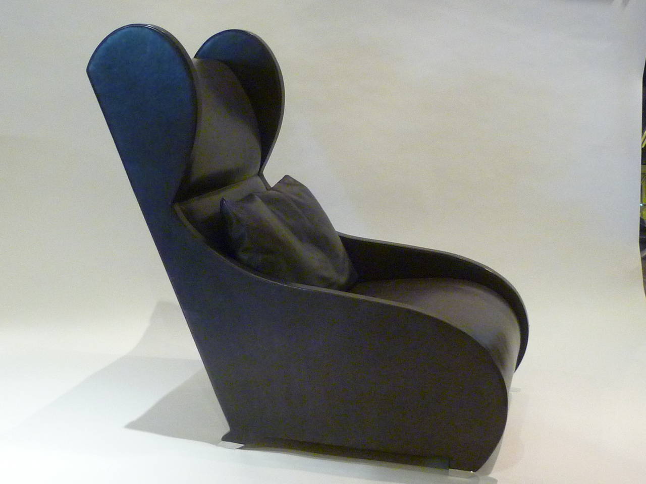 Leather Modernist 1980 Pompeiian Wingback Lounge Chair by Stanley Jay Friedman