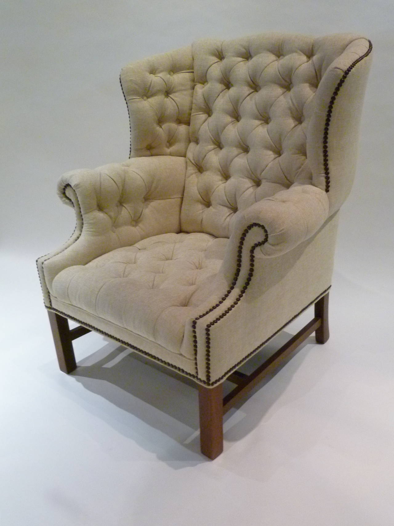 American Pair of Chesterfield Style Tufted Wingback Armchairs