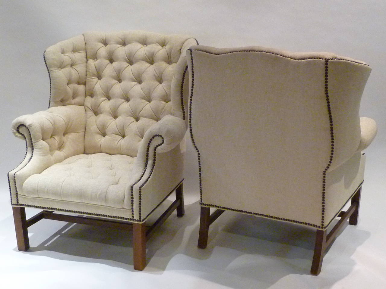 Pair of Chesterfield Style Tufted Wingback Armchairs 1