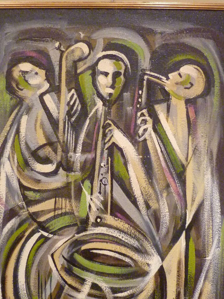 Modern Exciting Steinberg Kinetic Musicians Oil Painting 1960