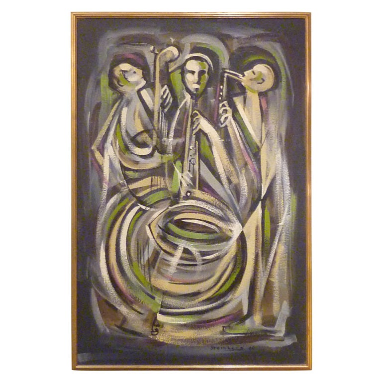 Exciting Steinberg Kinetic Musicians Oil Painting 1960