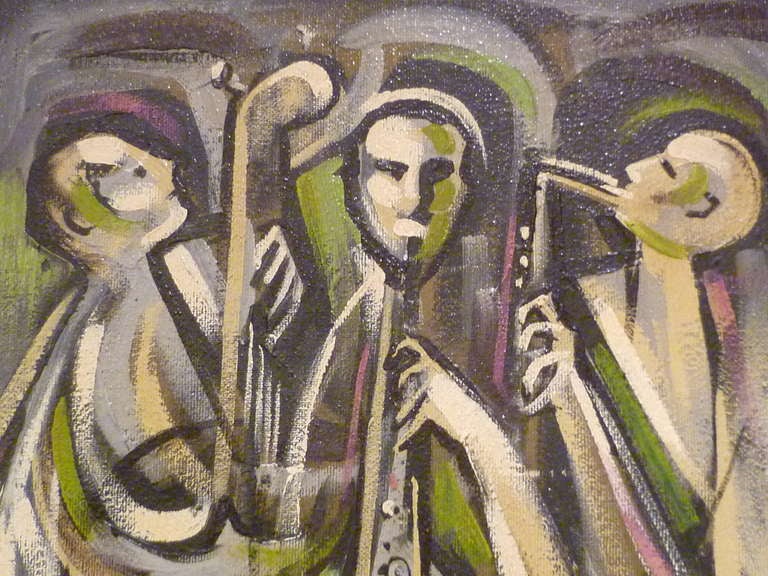Exciting Steinberg Kinetic Musicians Oil Painting 1960 In Excellent Condition In Miami, FL