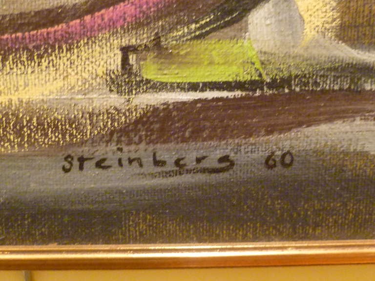 Board Exciting Steinberg Kinetic Musicians Oil Painting 1960