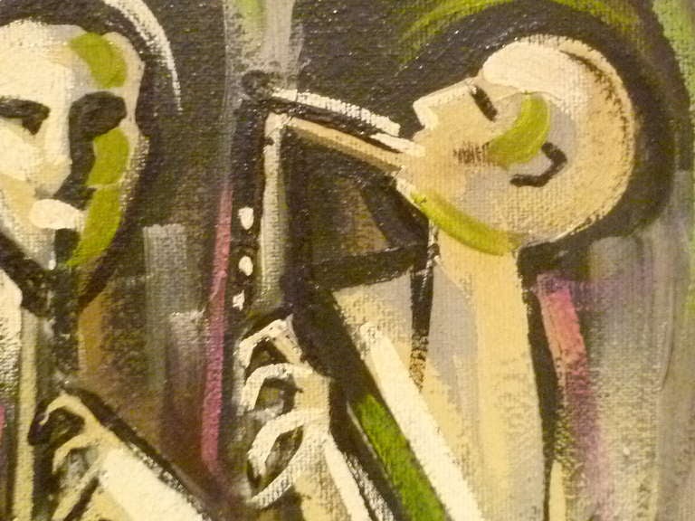 Mid-20th Century Exciting Steinberg Kinetic Musicians Oil Painting 1960