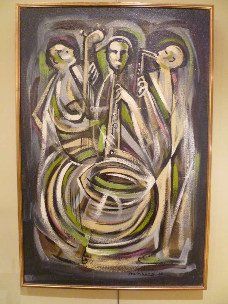 Exciting Steinberg Kinetic Musicians Oil Painting 1960 3