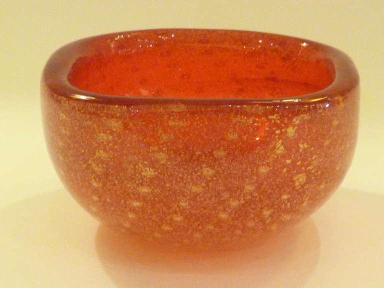 Ruby Red with Gold Barovier & Toso Murano Bowl In Excellent Condition In Miami, FL