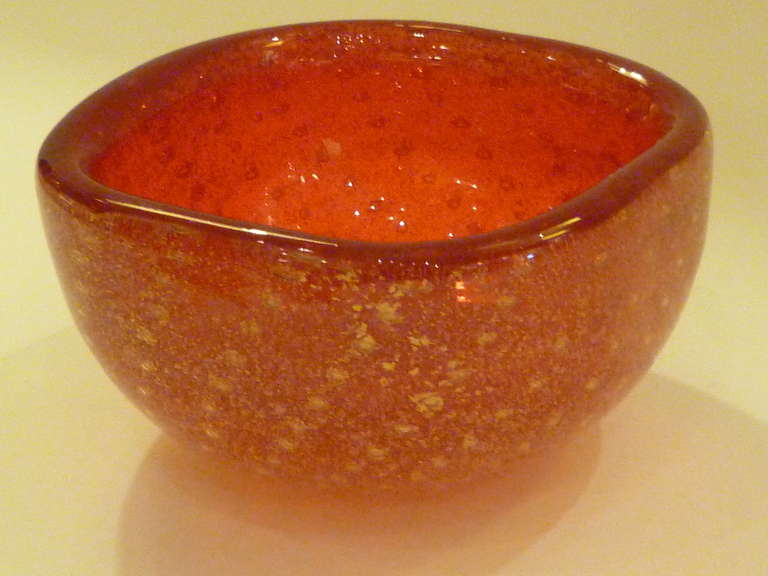 Mid-20th Century Ruby Red with Gold Barovier & Toso Murano Bowl