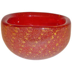 Vintage Ruby Red with Gold Barovier & Toso Murano Bowl