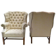 Vintage Pair of Chesterfield Style Tufted Wingback Armchairs