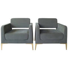 Vintage Pair Swank Modern Lounge Club Chairs by Loewenstein
