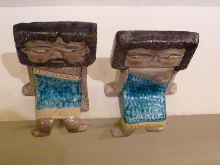 1950s Marcello Fantoni Ceramic Babylonian Shelf Sitters 2