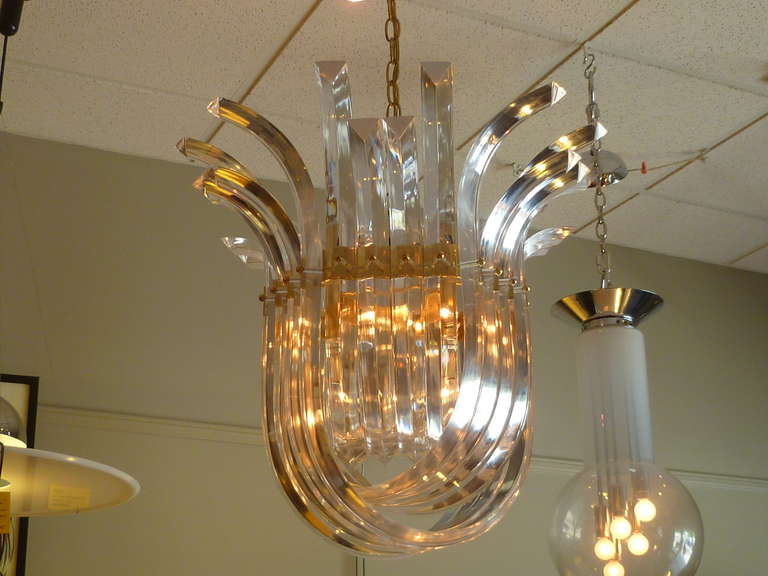 Modern Dramatic Crowned Lucite Ribbon Swag Chandelier