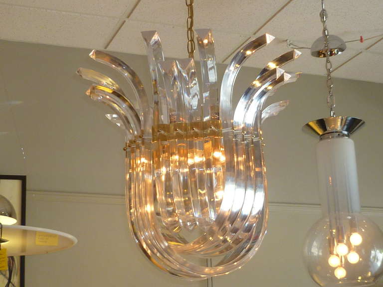 Dramatic Crowned Lucite Ribbon Swag Chandelier In Excellent Condition In Miami, FL