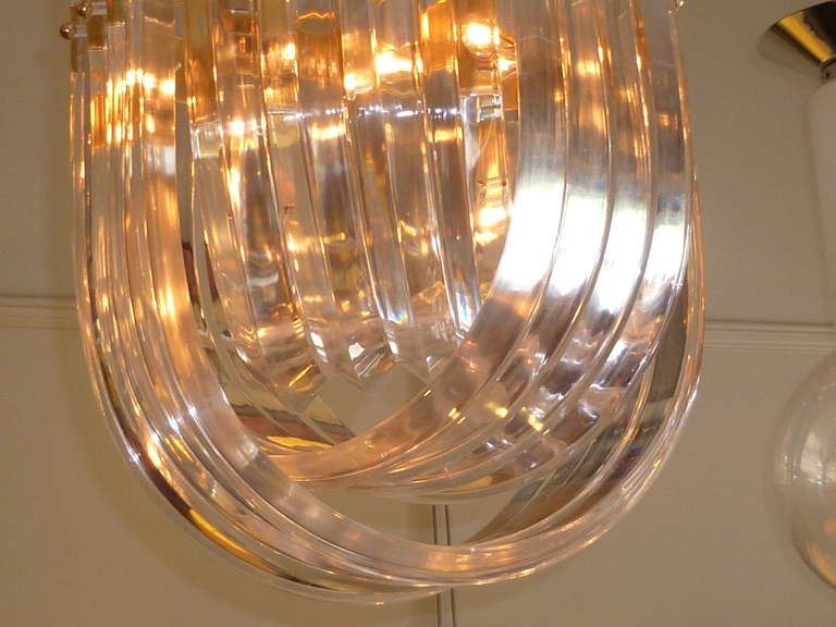 Dramatic Crowned Lucite Ribbon Swag Chandelier 2