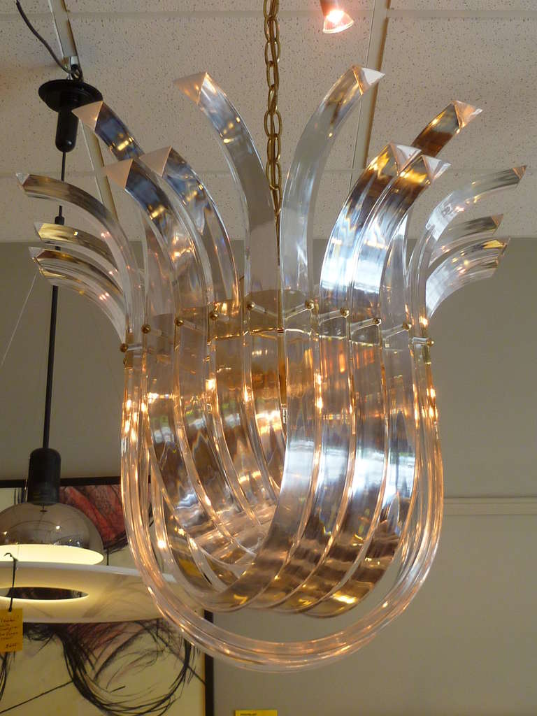 Dramatic Crowned Lucite Ribbon Swag Chandelier 4