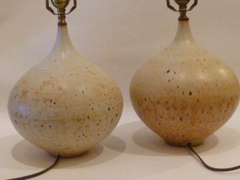 Modern 1970s Organic Hand Thrown Schiffer Studio Pottery Table Lamps