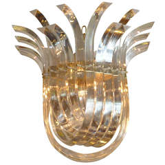Retro Dramatic Crowned Lucite Ribbon Swag Chandelier