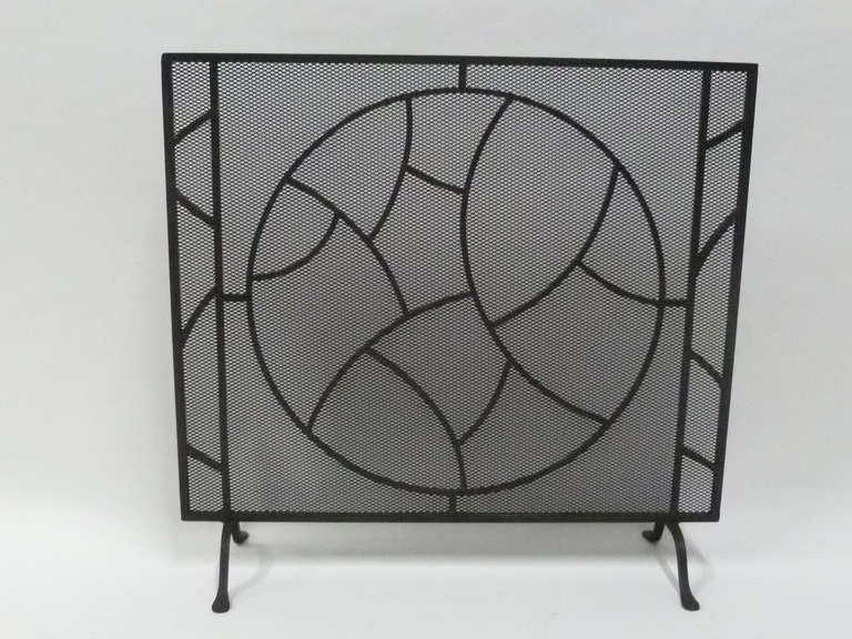 Modernist Art Deco Wrought Iron Fire Screen In Excellent Condition In Miami, FL