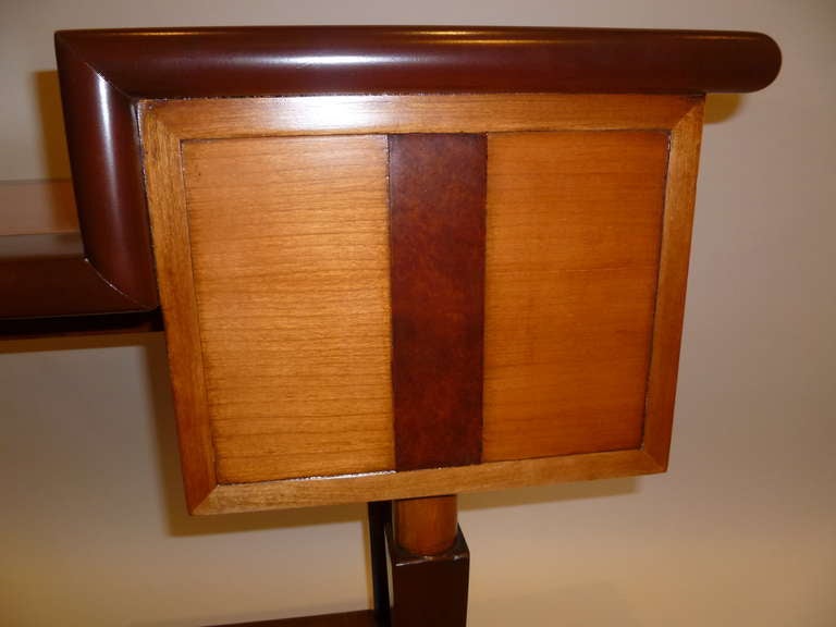Mid-20th Century Unique Architectural Mixed Wood Console Table