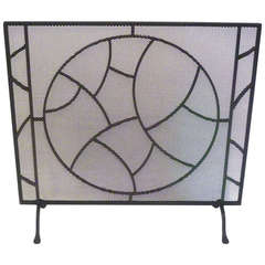 Vintage Modernist Art Deco Wrought Iron Fire Screen