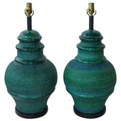 Bitossi Style Italian Sgrafritto Pottery Table Lamps