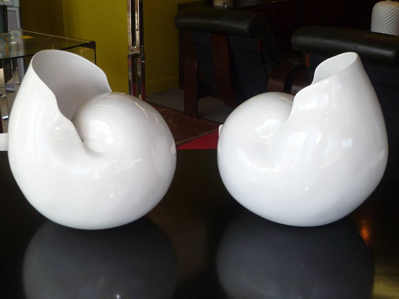 Pair of Monumental Nautilus Form Italian Ceramic Vessels 3