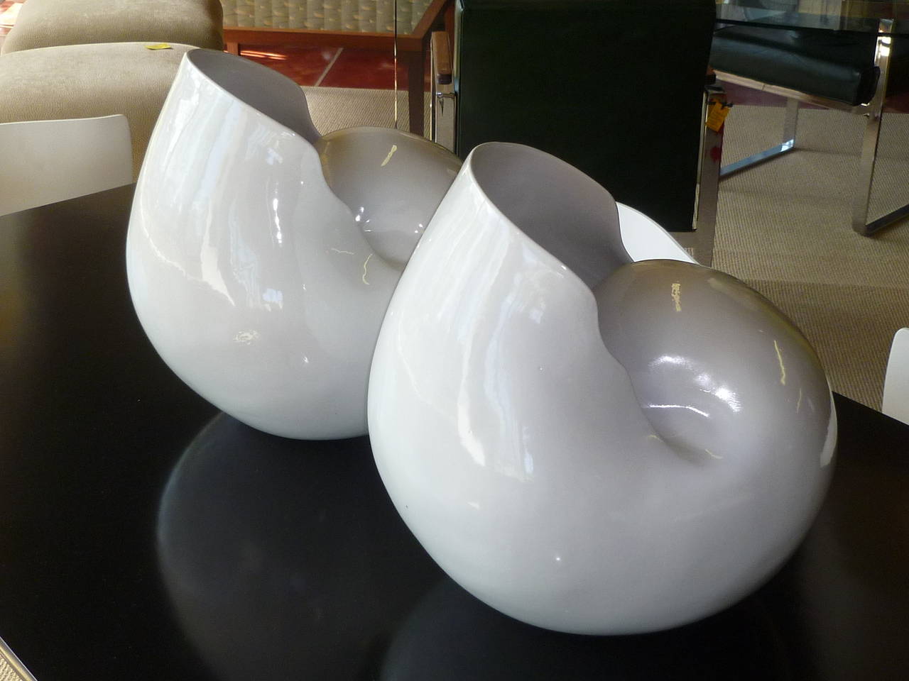 Modern Pair of Monumental Nautilus Form Italian Ceramic Vessels