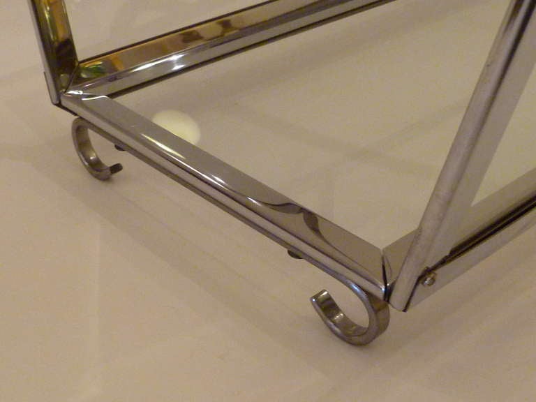 Large Chrome & Glass Magazine Rack Log Holder In Excellent Condition In Miami, FL