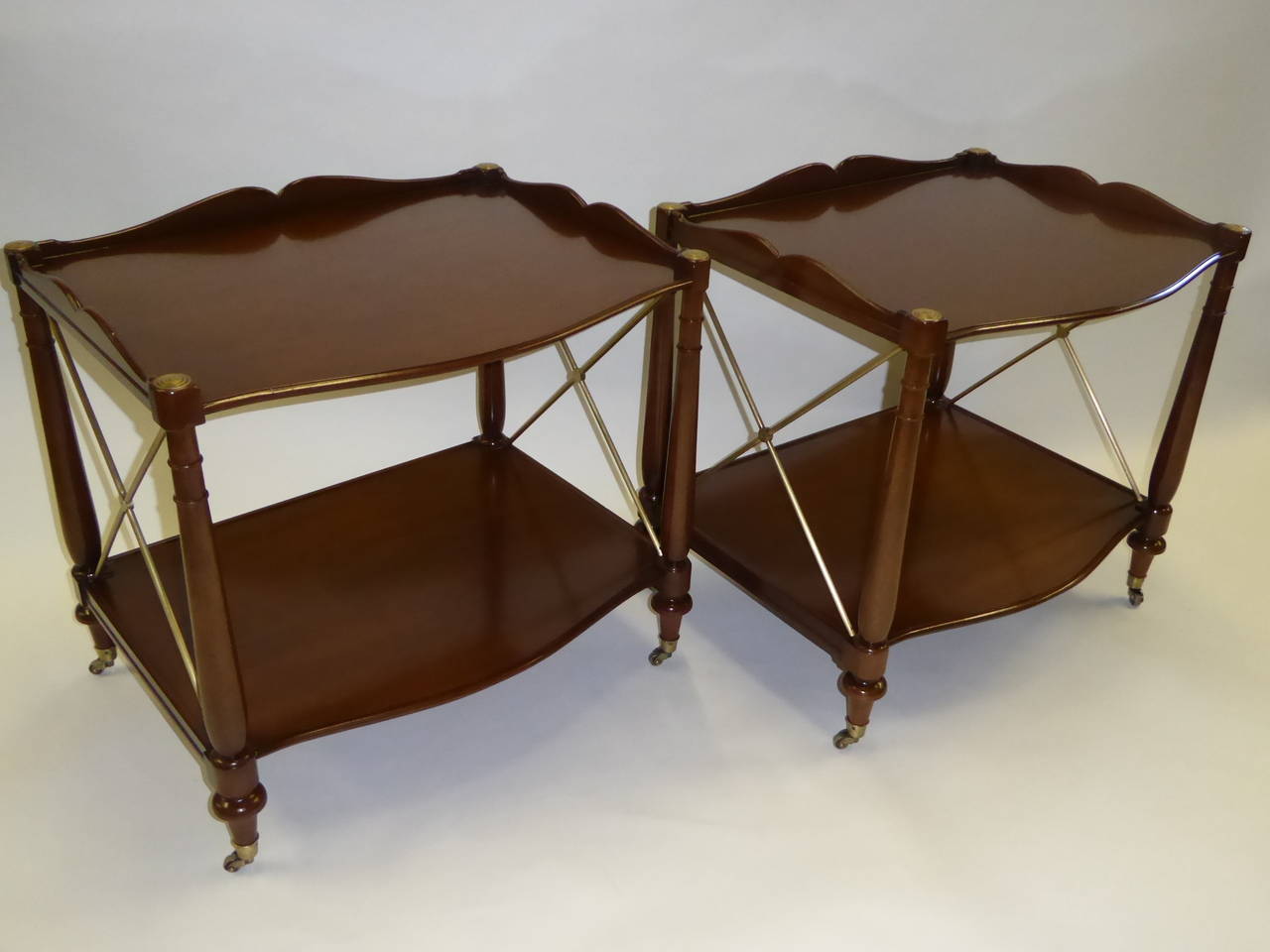 American Fine Regency Style Walnut and Brass Night Stands or End Tables