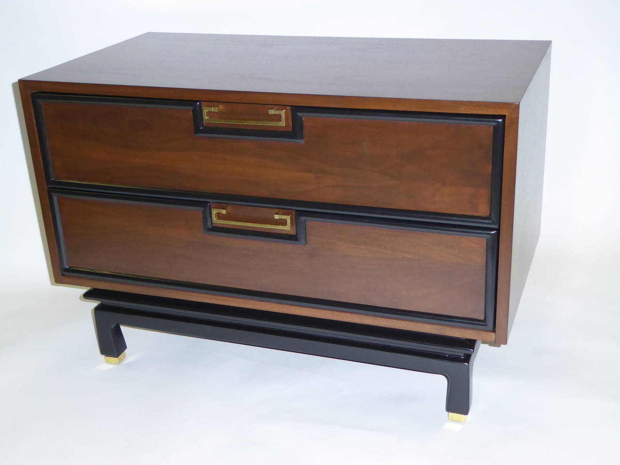 American Sleek 1950s Modern Walnut Two-Drawer Bedside Tables