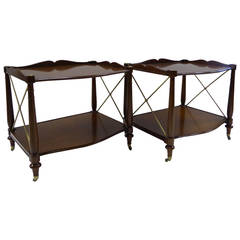 Fine Regency Style Walnut and Brass Night Stands or End Tables