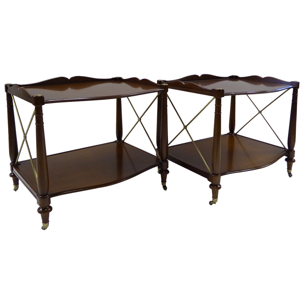 Fine Regency Style Walnut and Brass Night Stands or End Tables
