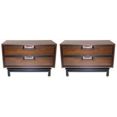Retro Sleek 1950s Modern Walnut Two-Drawer Bedside Tables